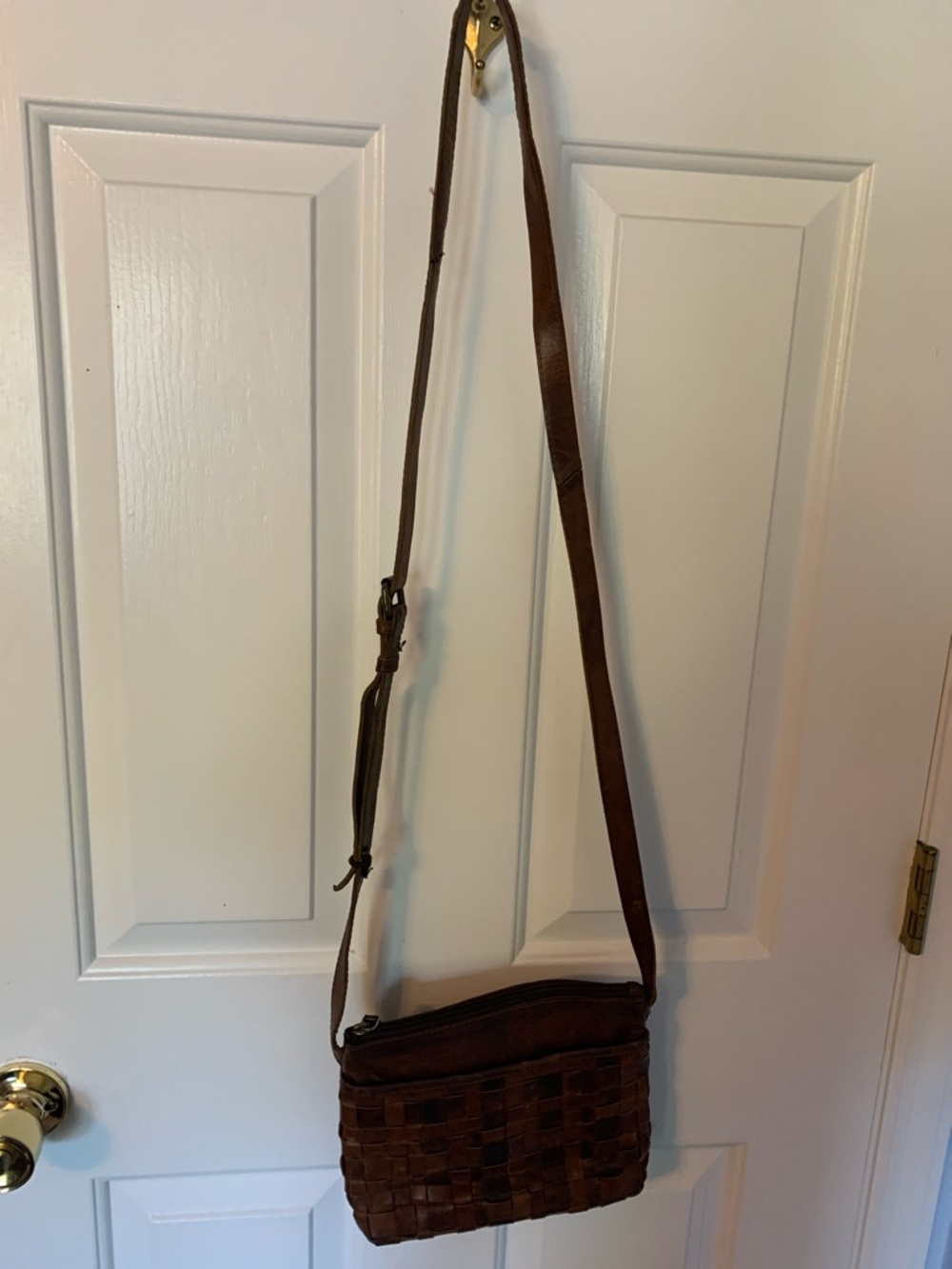 Brown Woven Leather Crossbody Backpack - Women